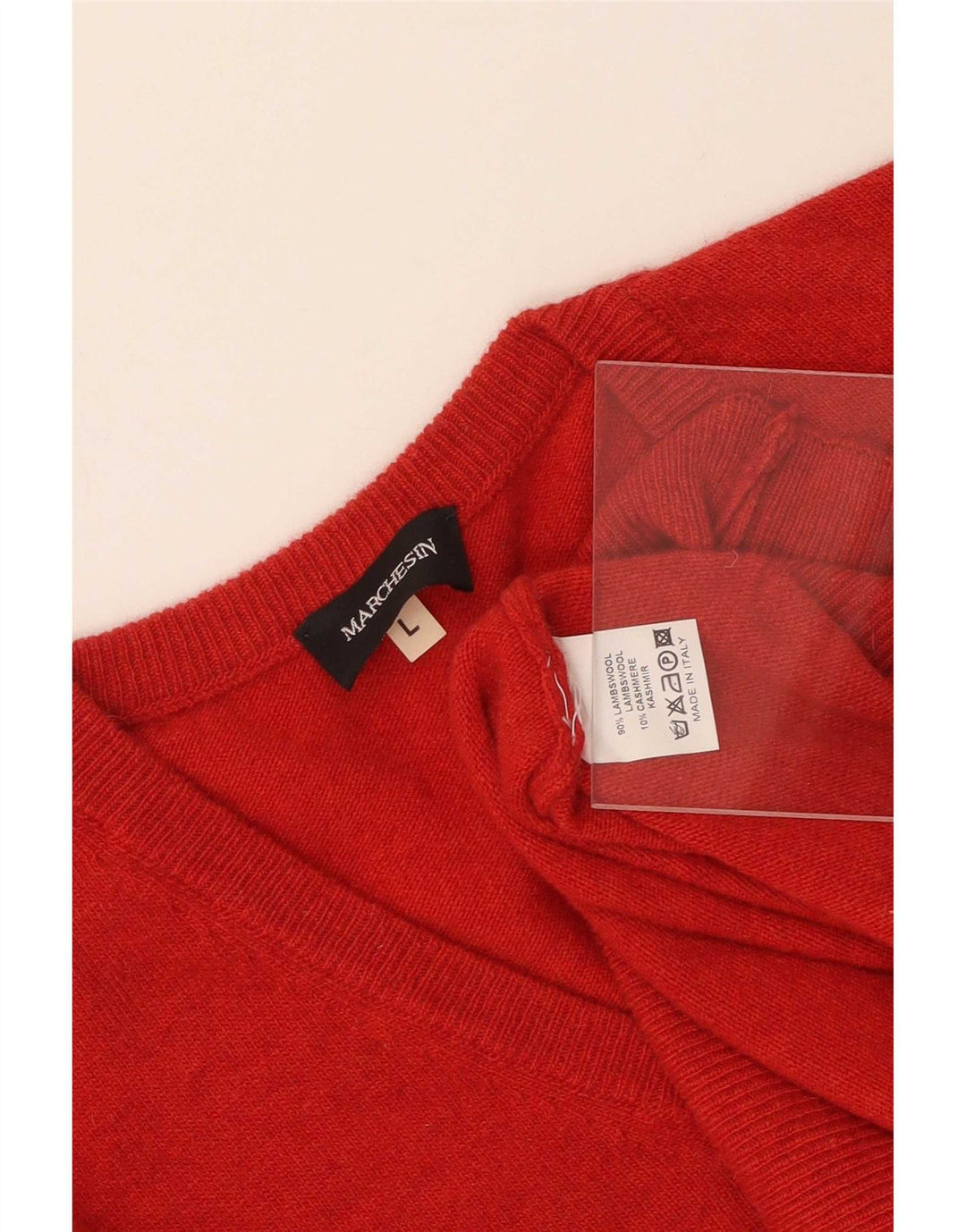 Męski sweter w stylu vintage z dekoltem w kształcie litery V, duży, czerwony, wełniany