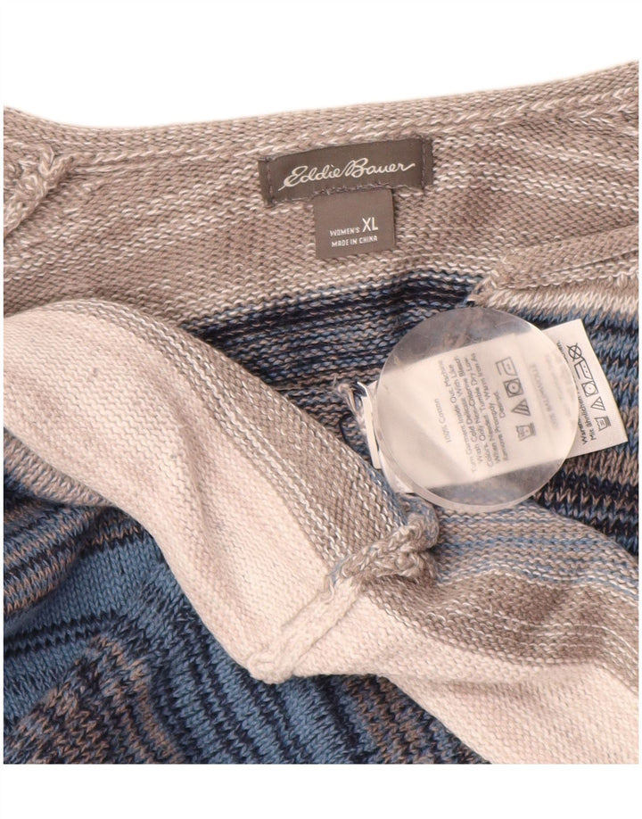 Sweter damski EDDIE BAUER z dekoltem w kształcie litery V, UK 18 XL, wielokolorowe paski