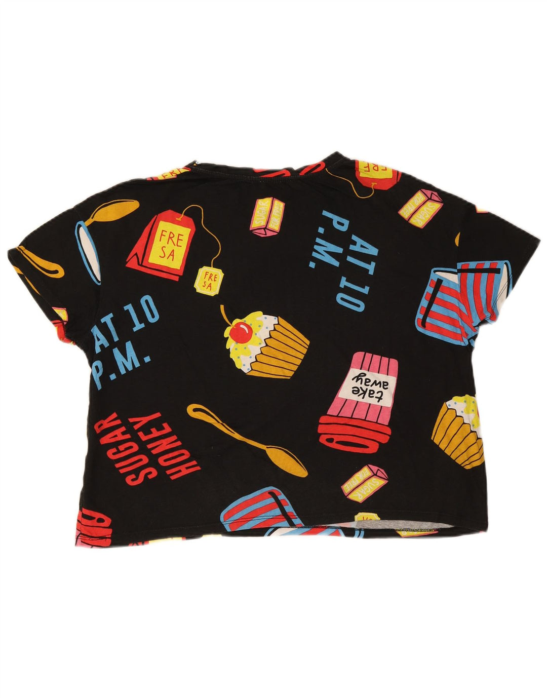 Damska koszulka Zara Crop Oversize z grafiką Top UK 14 Medium Black
