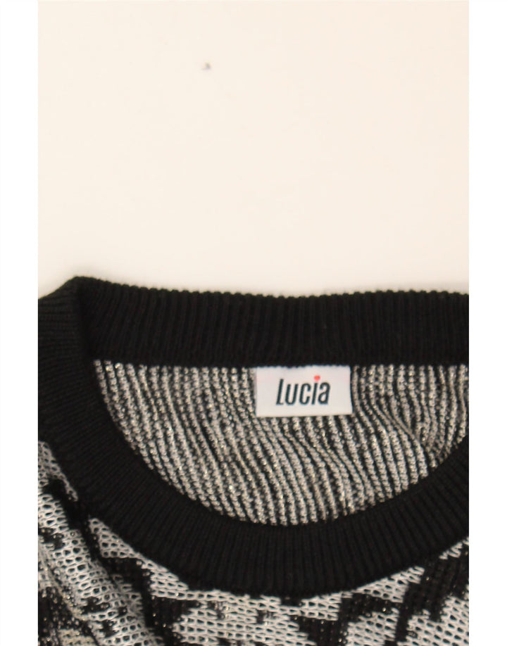LUCIA Womens Abstract Pattern Crew Neck Jumper Sweater UK 20 2XL Black Vintage Lucia and Second-Hand Lucia from Messina Hembry 