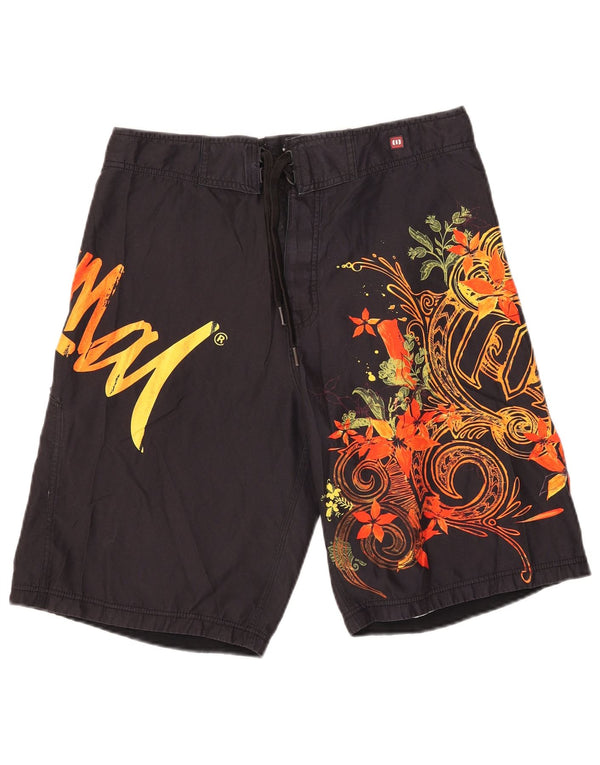 Animal Mens Graphic Swimming Shorts Medium Black Floral Polyester