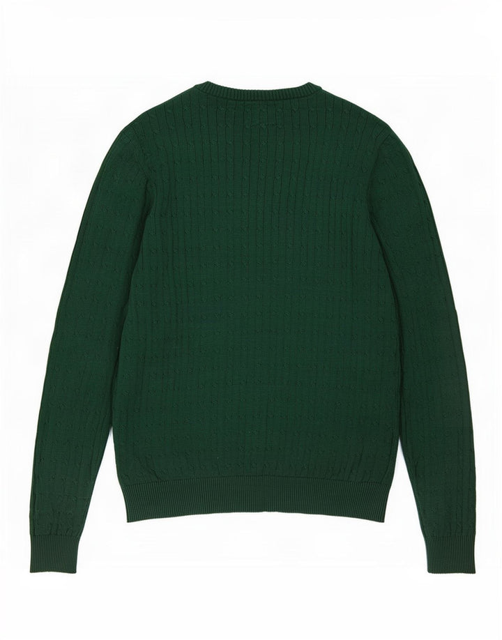 Vintage męski sweter z wycięciem pod szyją, średnio zielony, bawełniany