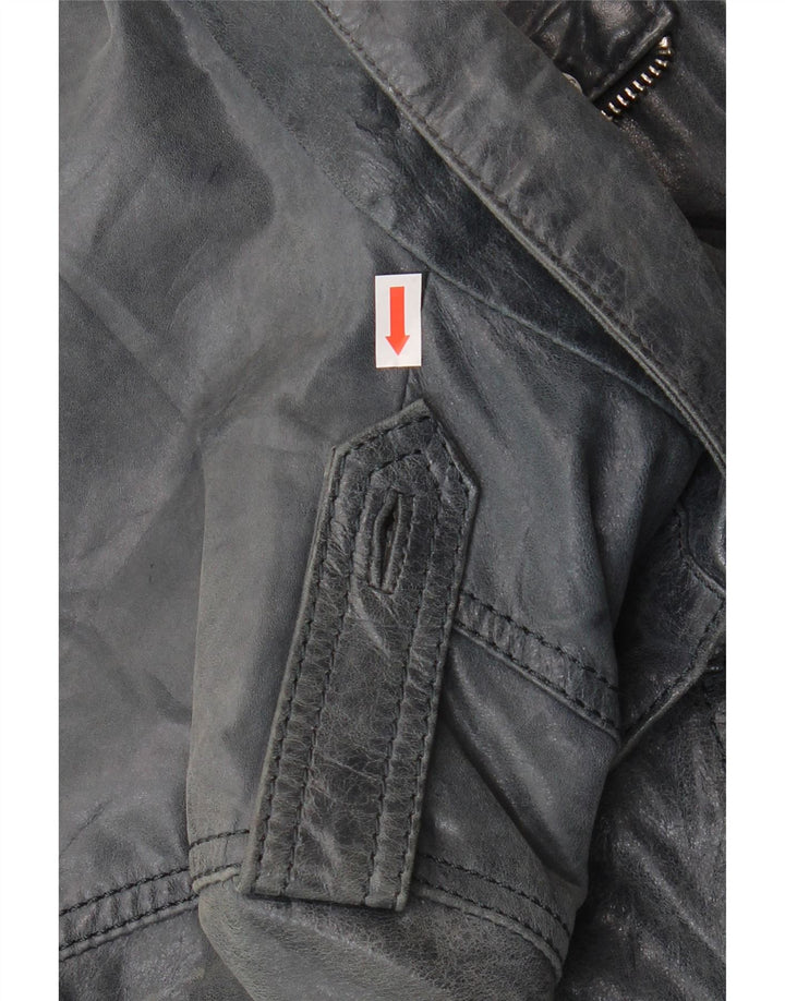 Damska kurtka skórzana typu bomber w stylu vintage IT 46, duża, granatowa, skórzana