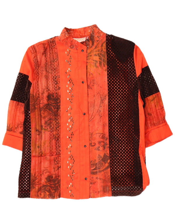 Damska bluzka koszulowa z rękawem 3/4 w stylu vintage, UK 14, średnia pomarańczowa paisley