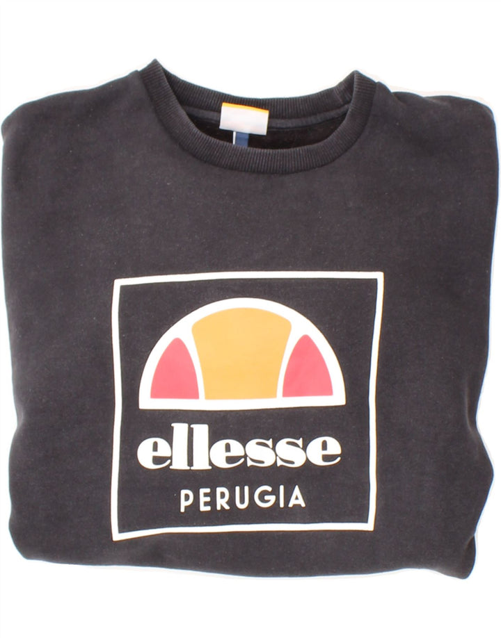 ELLESSE Womens Graphic Sweatshirt Jumper Large Black Cotton Vintage Ellesse and Second-Hand Ellesse from Messina Hembry 