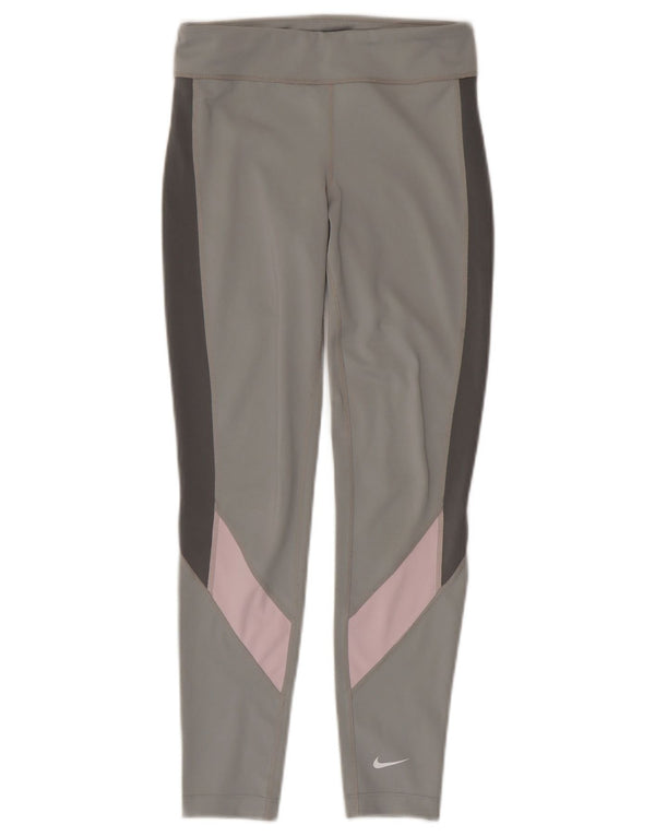 NIKE Girls Dri Fit Leggings 10-11 Years Medium Grey Colourblock Polyester