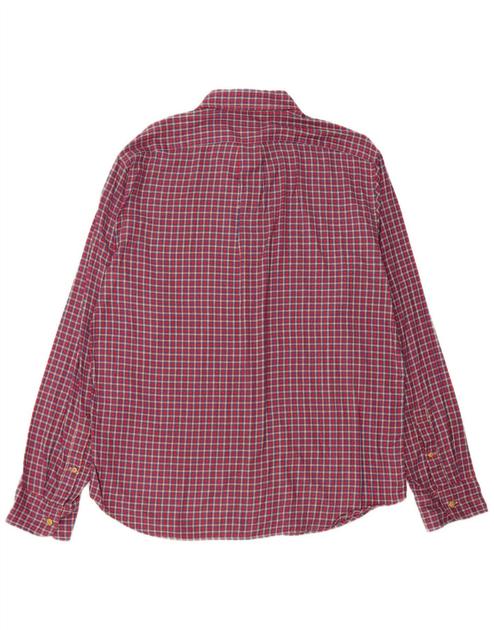 J. CREW Męska koszula flanelowa slim fit, duża, bawełniana w czerwoną kratę