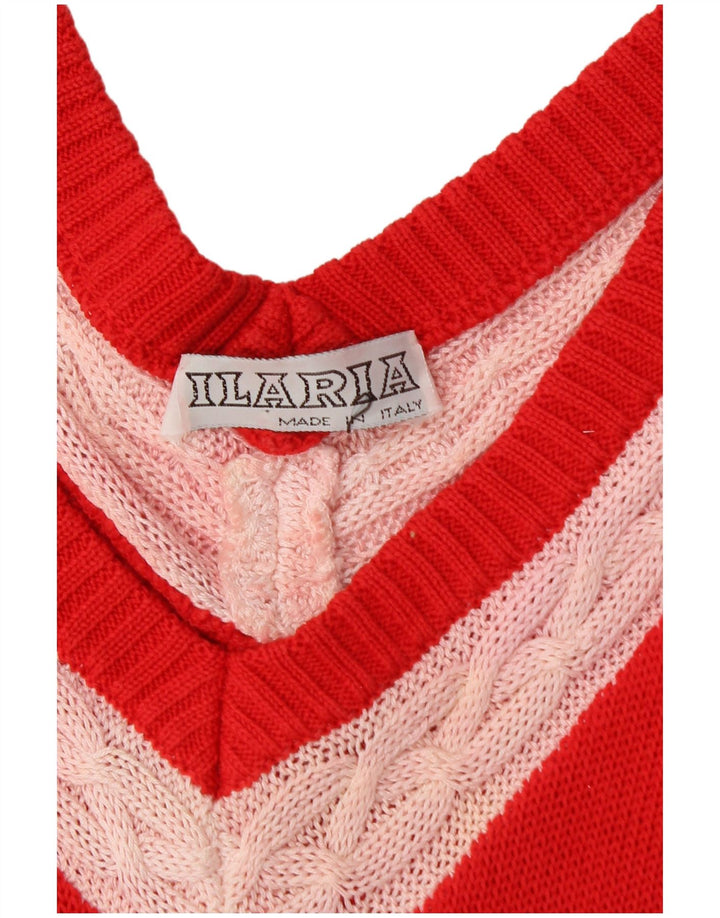 Damski sweter VINTAGE o przedłużonym kroju, z dekoltem w kształcie litery V, UK 18 XL, w kolorze czerwonym