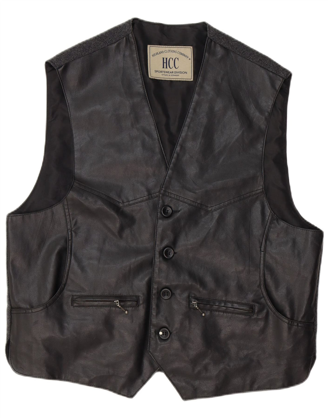 VINTAGE Mens Leather Waistcoat XL Black Leather