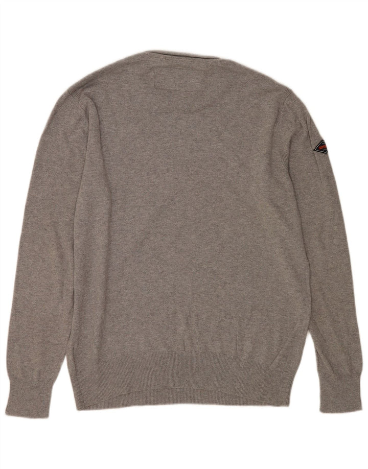 Męski sweter Superdry z okrągłym dekoltem, duży, szary, bawełniany