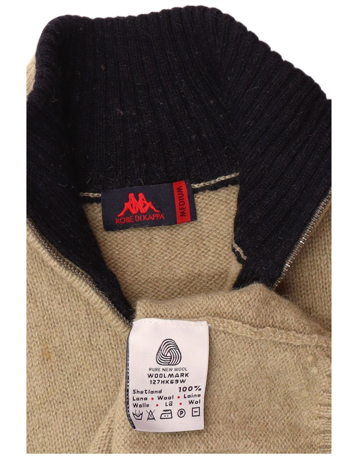 Damski sweter Kappa z zamkiem błyskawicznym, średni, beżowy, wełniany sweter w paski, klasyczny