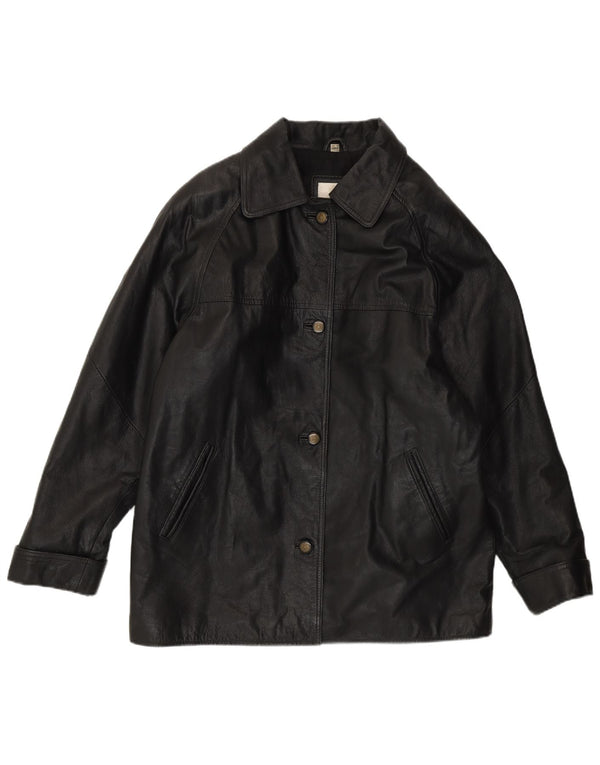 Damska kurtka skórzana o luźnym kroju Modern Classics UK 14, średnia czarna skóra