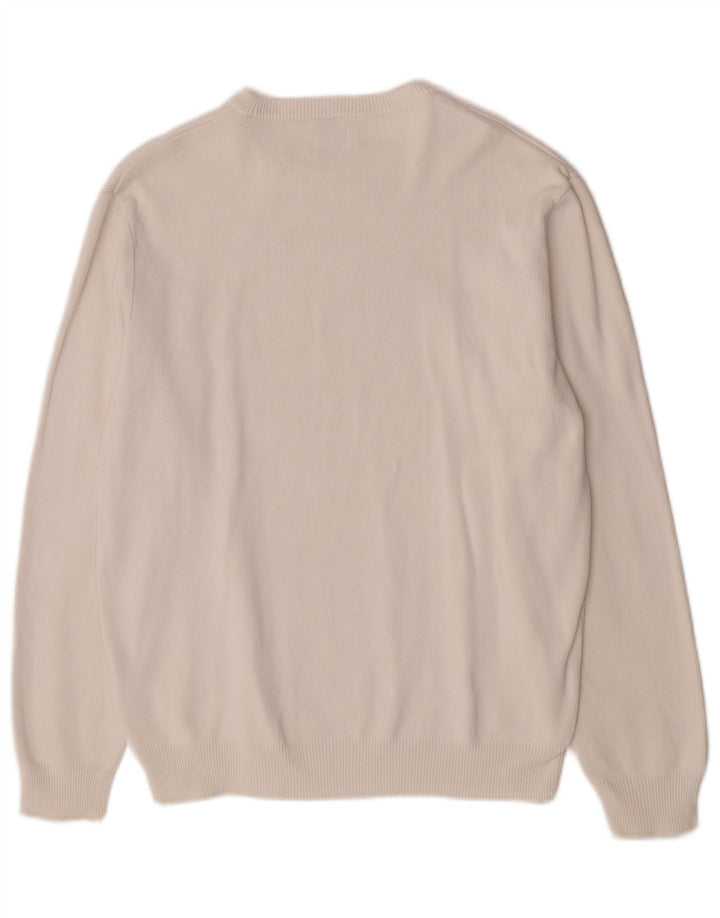 Męski sweter z okrągłym dekoltem Zara, duży, biały, bawełniany