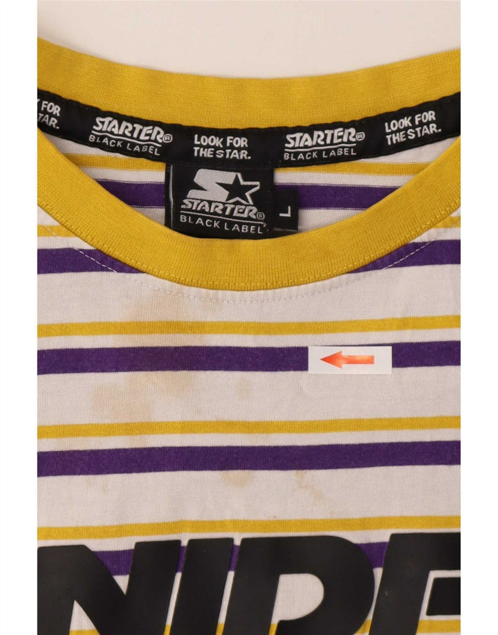Starter Męski T-shirt z grafiką BLACK LABEL, duży, bawełniany w białe paski