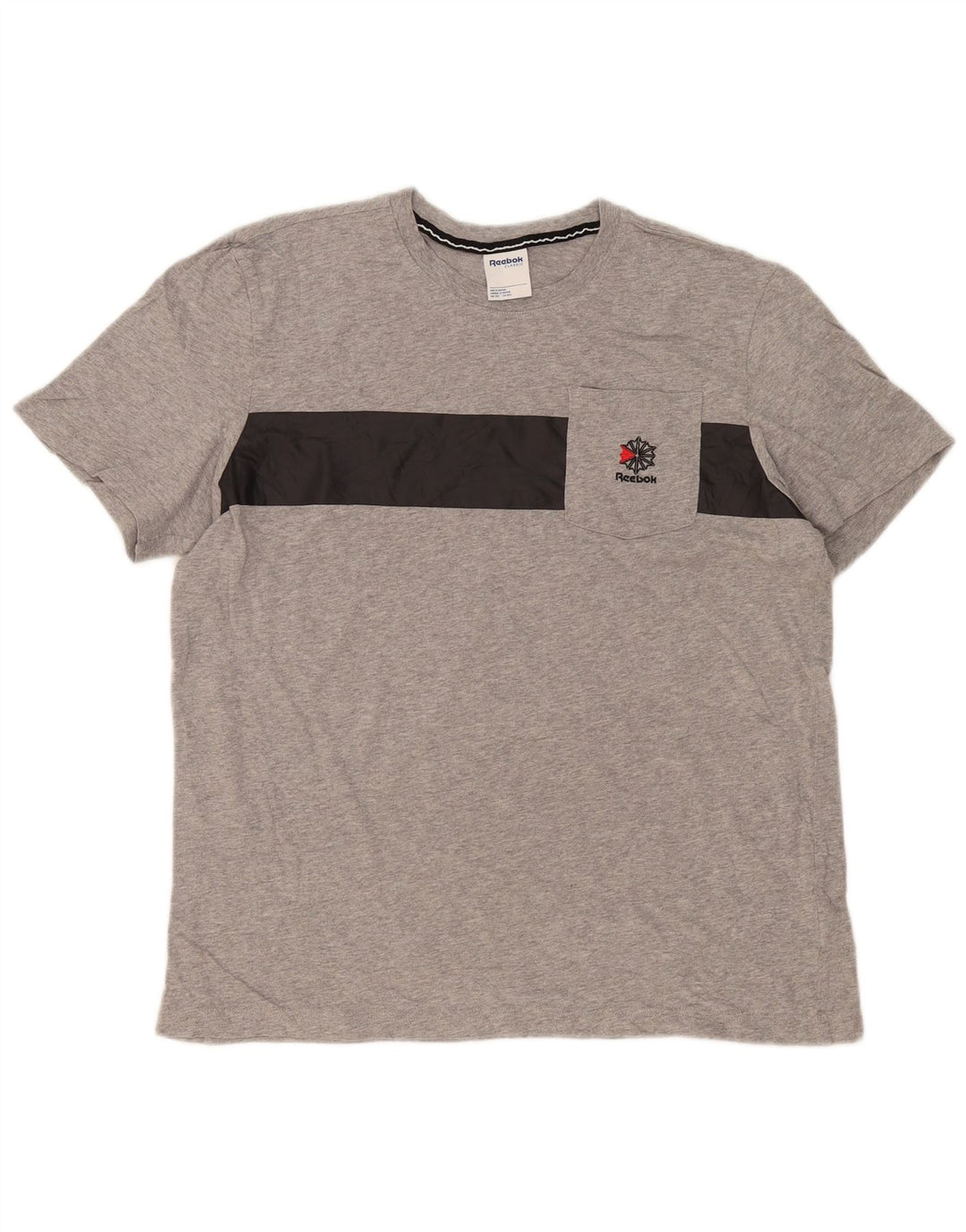 T-shirt męski Reebok, duży, szary, bawełniany z blokami kolorów