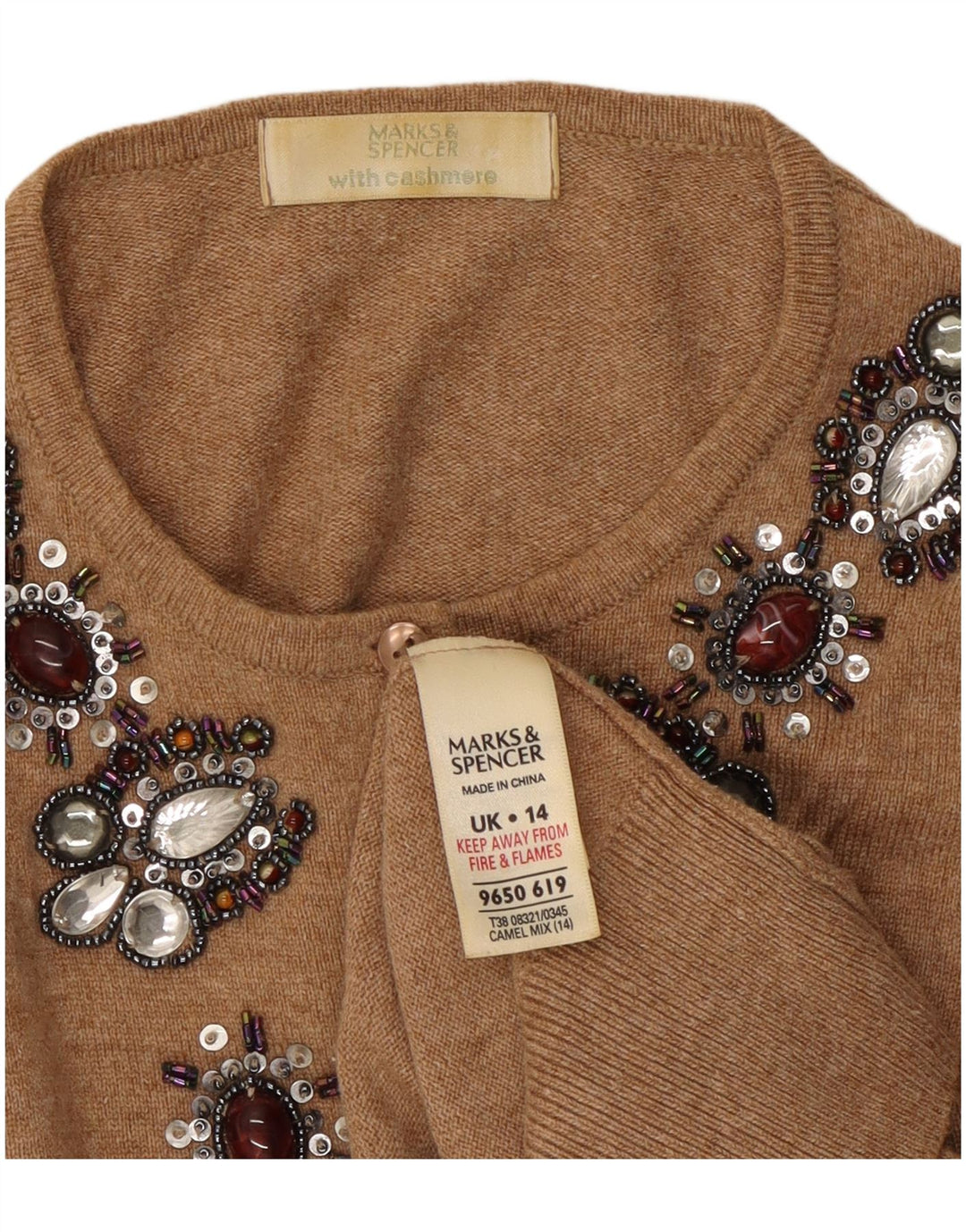 Marks & Spencer Damski sweter kardigan z abstrakcyjnym wzorem UK 14 Średni brąz
