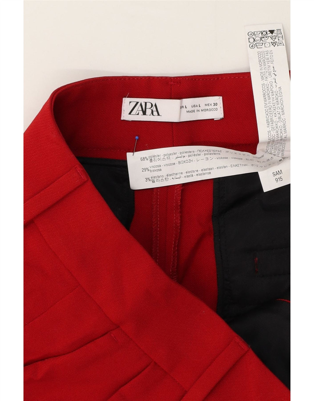 Damskie, przycięte spodnie Zara, duże, W32 L25, czerwony poliester