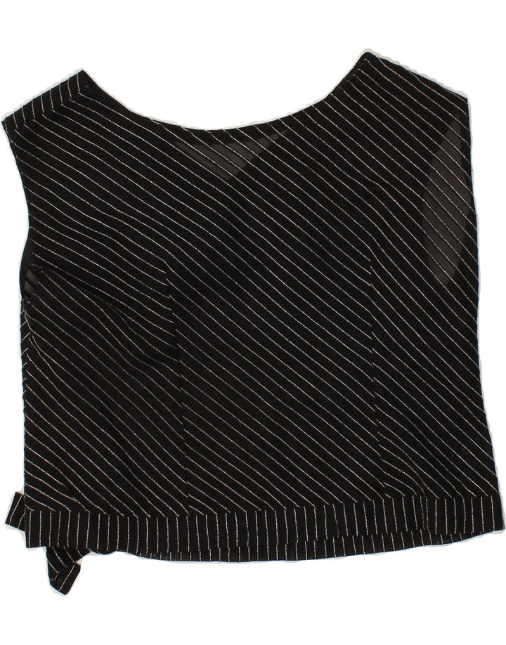 VINTAGE Womens Crop Blouse Top UK 14 Medium Black Striped Vintage Vintage and Second-Hand Vintage from Messina Hembry 