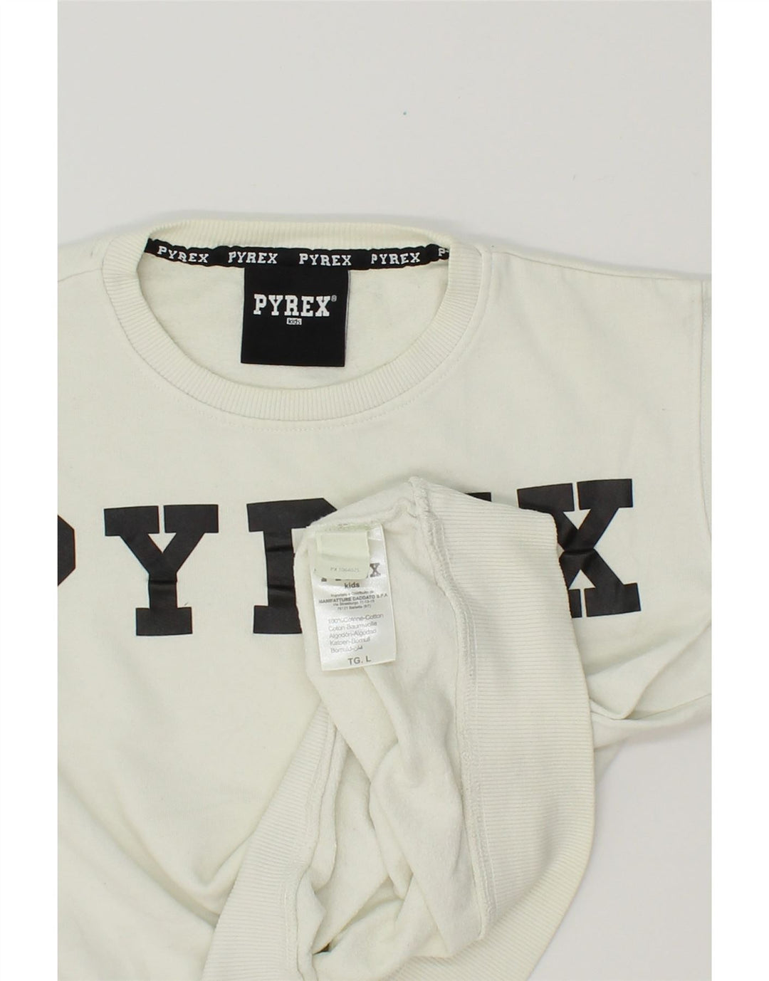 PYREX Boys Graphic Sweatshirt Jumper 12-13 Years Large Off White Cotton Vintage Pyrex and Second-Hand Pyrex from Messina Hembry 
