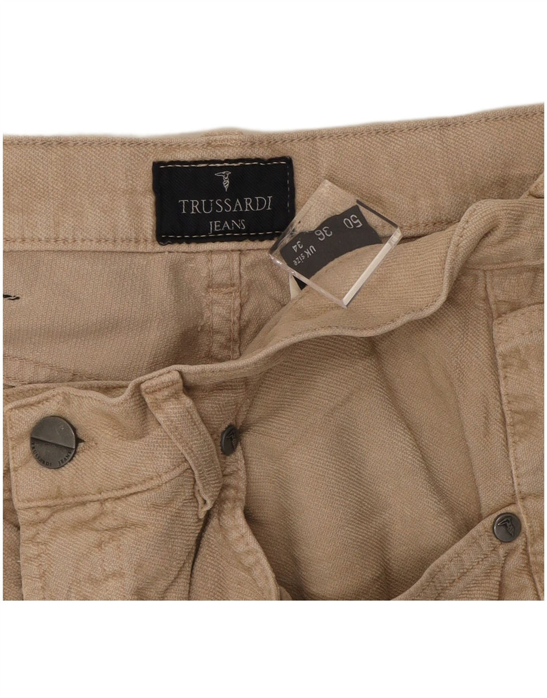 TRUSSARDI Mens Straight Jeans W34 L30 Beige Cotton