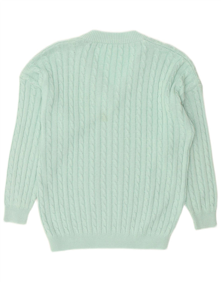 Vintage męski sweter z dekoltem w kształcie litery V, duży turkusowy