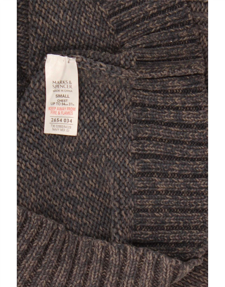 Marks & Spencer Męski sweter z zamkiem błyskawicznym, mały, granatowy, jedwabny w plamki