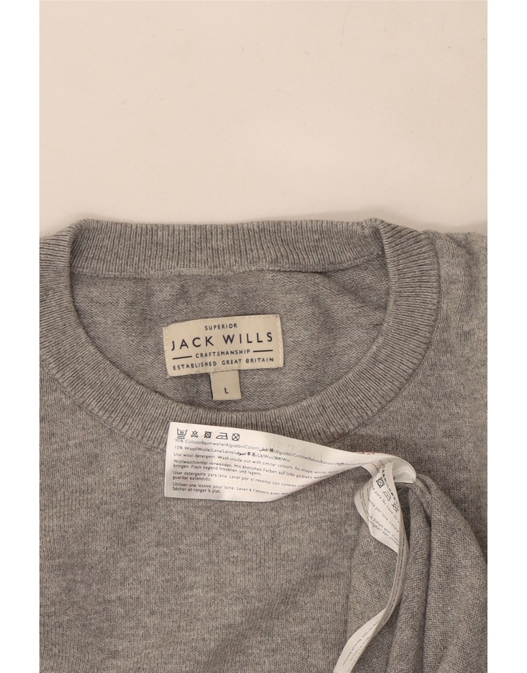 Męski sweter z okrągłym dekoltem Jack Wills, duży, szary, bawełniany