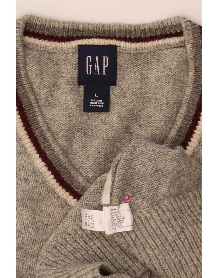Męski sweter Gap z dekoltem w kształcie litery V, duży, szary, bawełniany w plamki