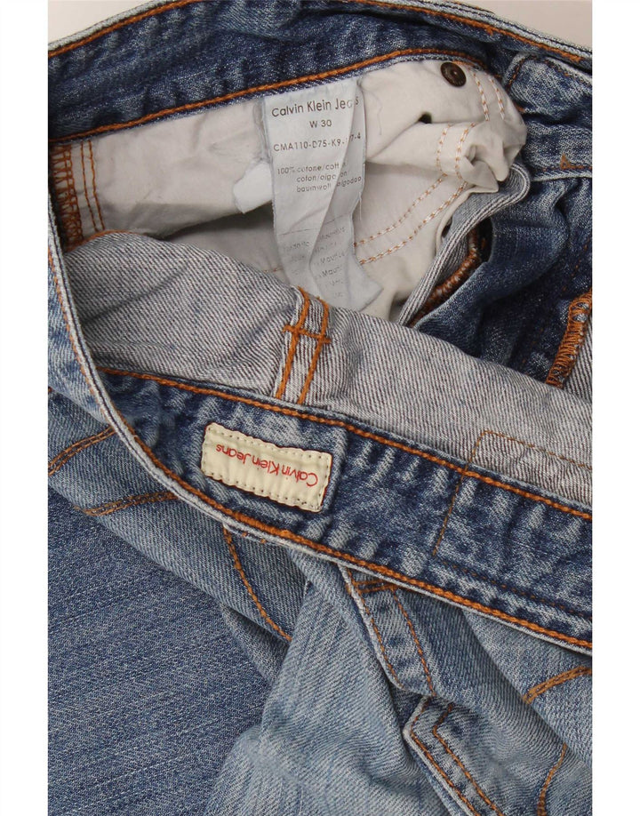 Damskie jeansy Calvin Klein w trudnej sytuacji, przycięte W30 L26, niebieska bawełna