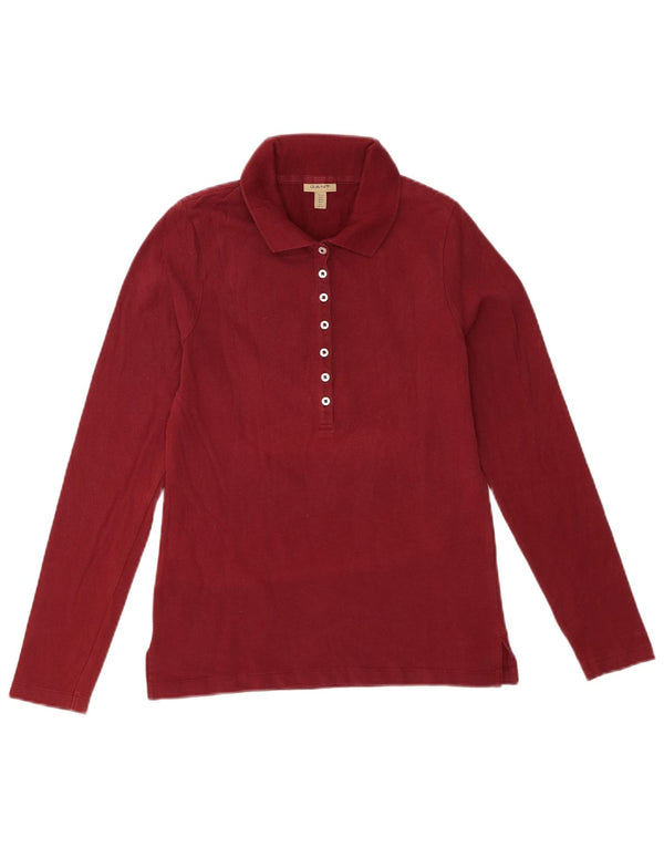 GANT Womens Long Sleeve Polo Shirt UK 12 Medium Burgundy Cotton