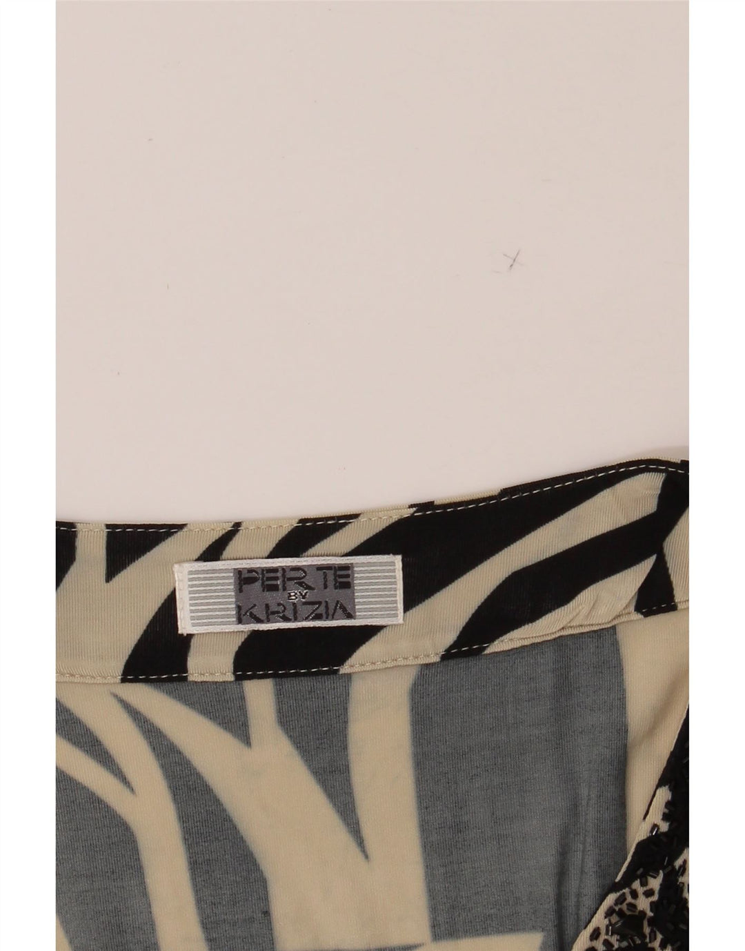 PERTE BY KRIZIA Womens Graphic Top 3/4 Sleeve UK 14 Medium Beige Vintage Perte by Krizia and Second-Hand Perte by Krizia from Messina Hembry 