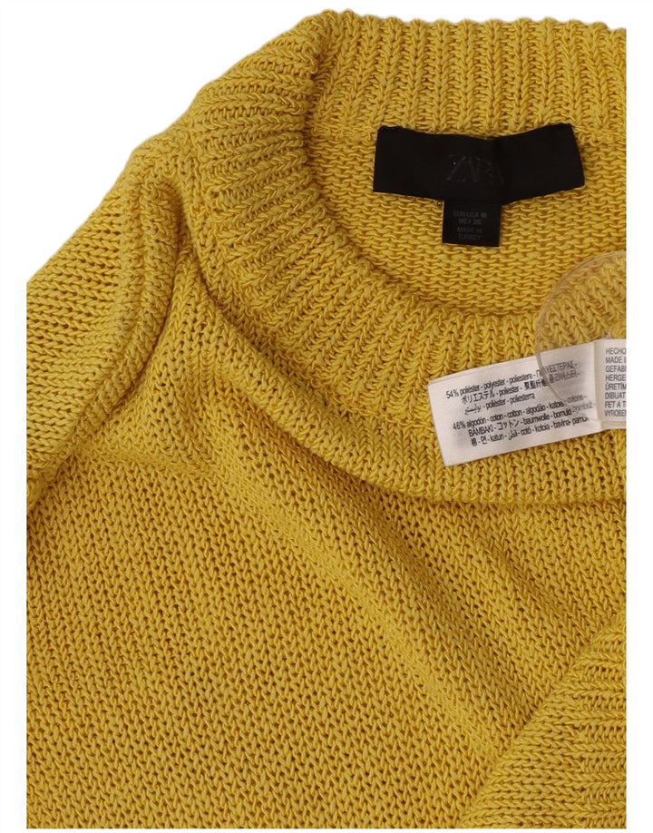 Damski sweter z okrągłym dekoltem Zara UK 14, średni żółty poliester