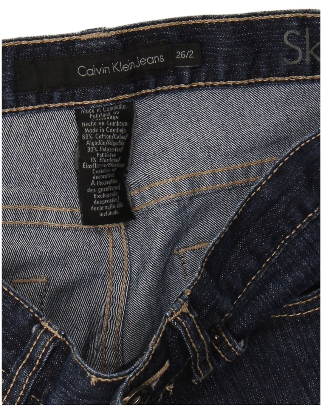 Damskie dżinsy rurki CALVIN KLEIN US 2 XS W26 L31 Granatowe, bawełniane
