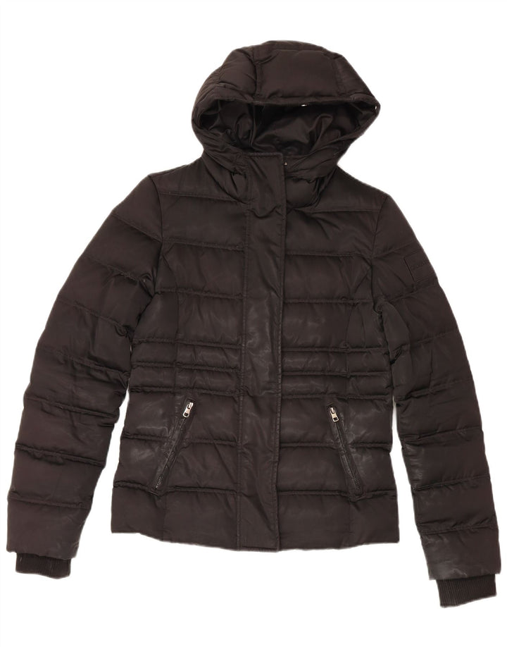 Damska ocieplana kurtka z kapturem Calvin Klein Jeans UK 10, mała, czarna, poliester