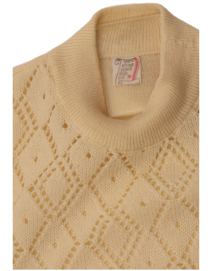 Sweter damski VINTAGE z golfem UK 10, mały, w kolorze złamanej bieli