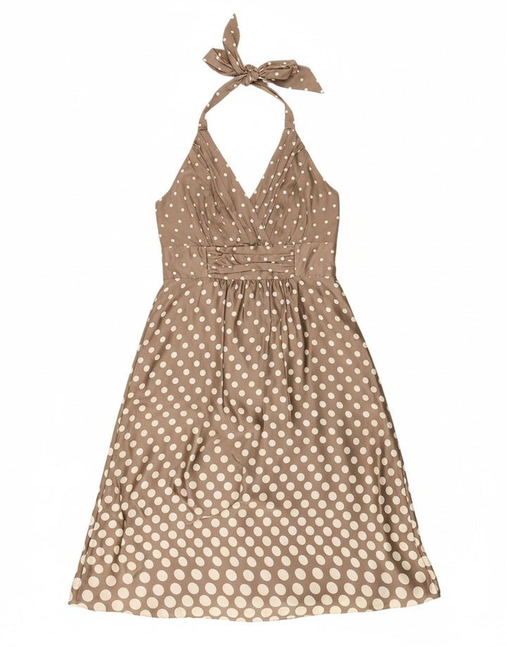 MONSOON Womens Halter Dress UK 12 Medium Grey Polka Dot Silk