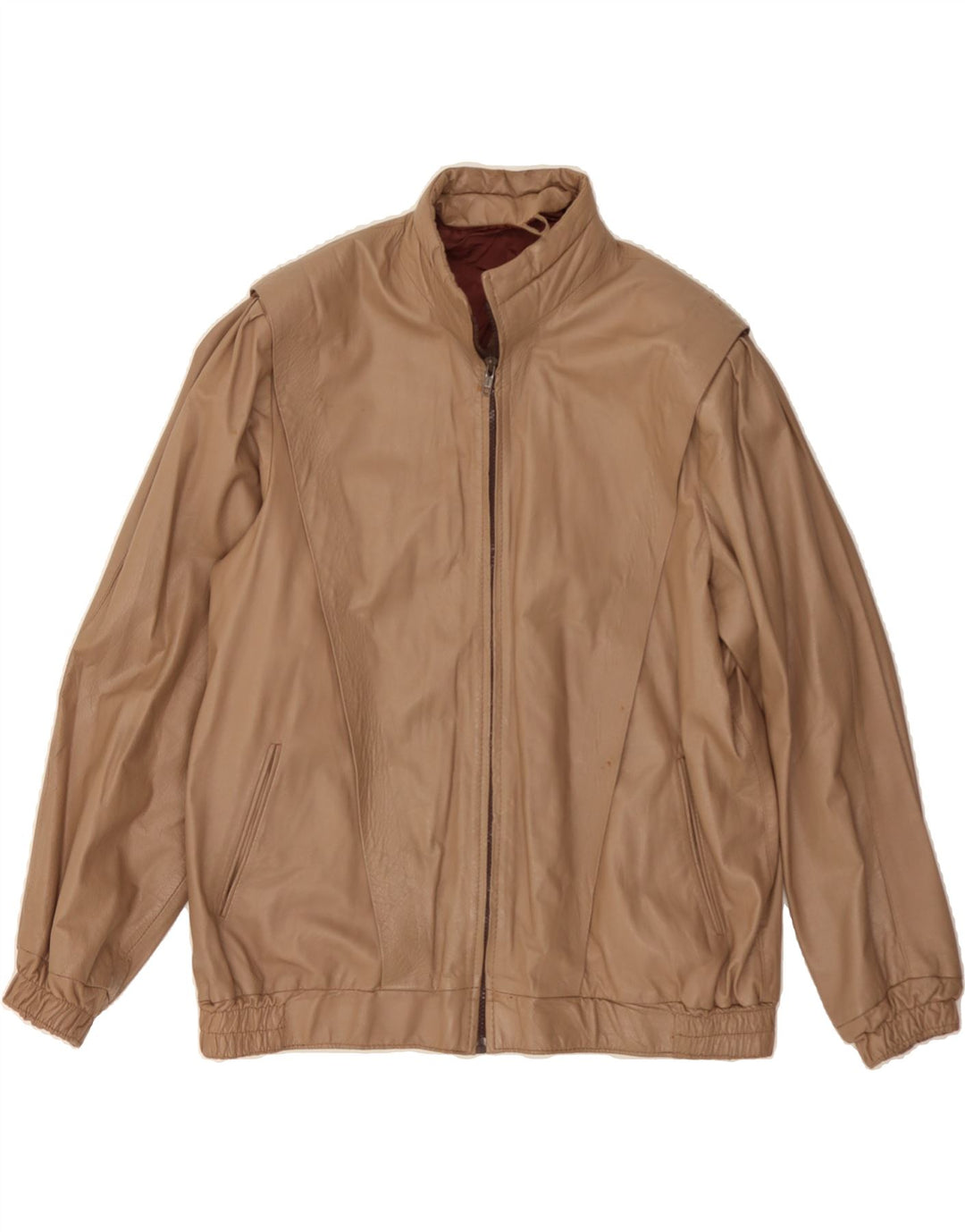 SAMS Mens Bomber Leather Jacket UK 38 Medium Beige Vintage Sams and Second-Hand Sams from Messina Hembry 