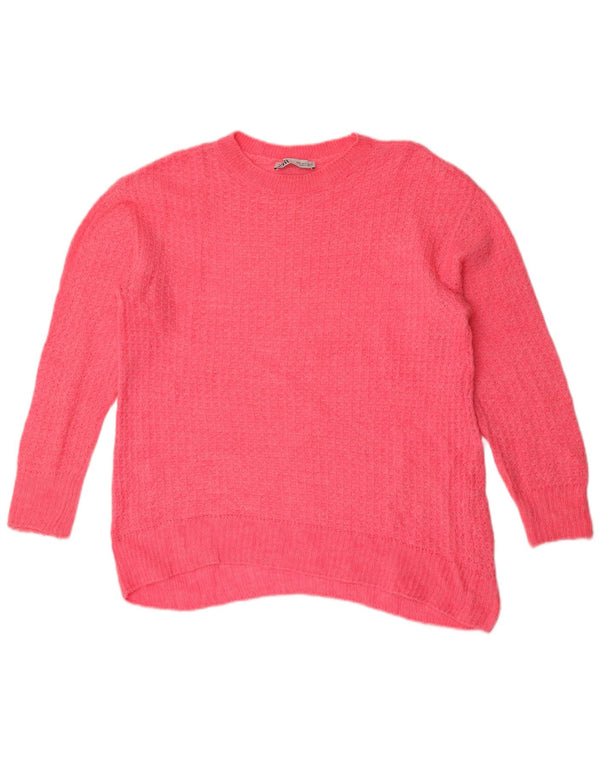 Damski sweter oversize z dekoltem w łódkę Zara UK 10, mały, różowy