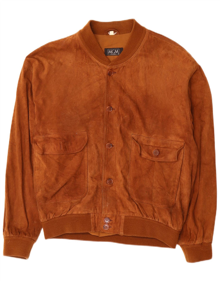 Vintage męska zamszowa kurtka bomber EU 52 XL brązowa skóra
