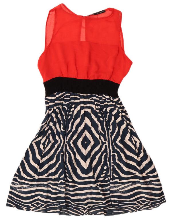 Zara Womens Basic Sleeveless A-Line Dress UK 12 Medium Red Geometric Modern