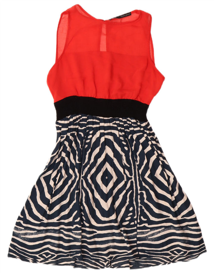 Damska podstawowa sukienka o linii A bez rękawów Zara UK 12 Średnia czerwona geometryczna nowoczesna