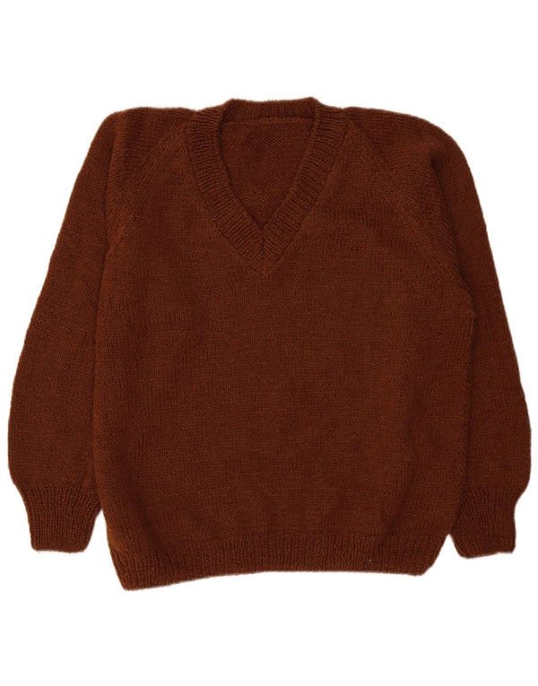 Sweter damski w stylu vintage z dekoltem w kształcie litery V, UK 18 XL, brązowy