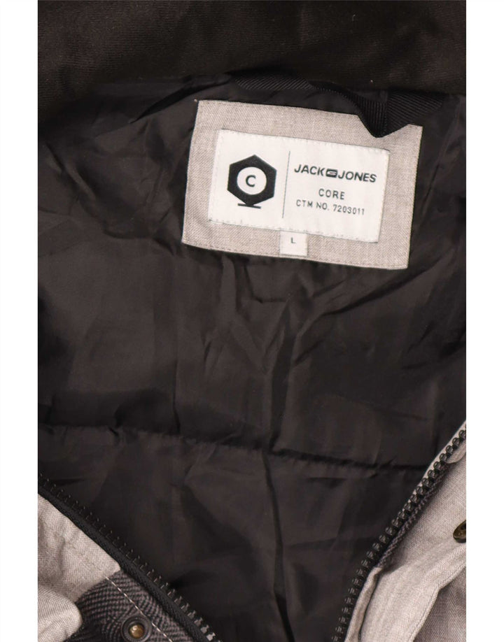 Męska ocieplana kurtka z kapturem Jack & Jones UK 40, duża, szara, z blokami kolorów