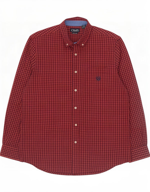 Chaps Mens Easy Care Shirt Large Red Check Cotton