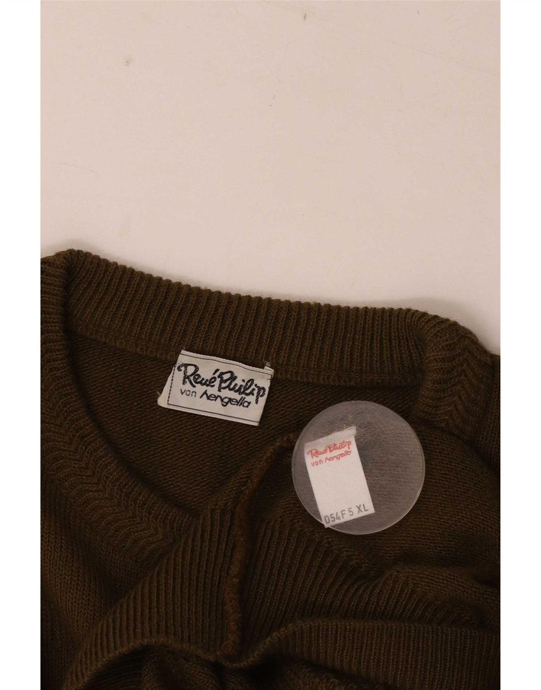 Vintage męski sweter z okrągłym dekoltem XL, wełna khaki