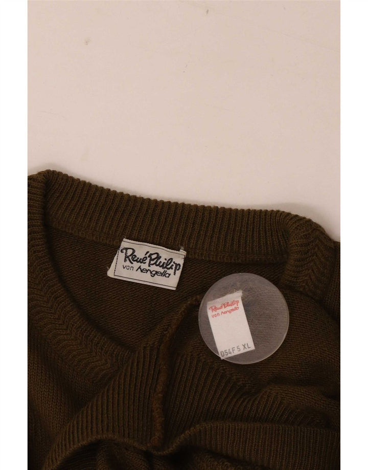 Vintage męski sweter z okrągłym dekoltem XL, wełna khaki