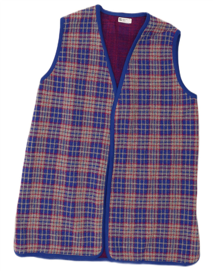 Sweter damski bez rękawów w stylu vintage, UK 14, średni niebieski w kratkę