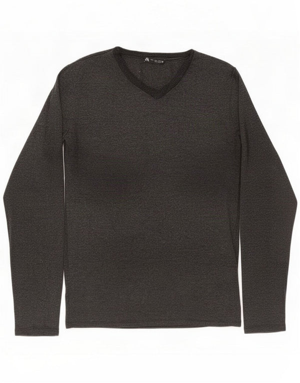 Damski sweter Zara z dekoltem w kształcie litery V, UK 14, duży, szary, poliester