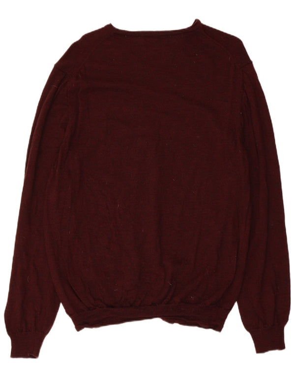 Marks & Spencer Męski sweter slim fit z dekoltem w kształcie litery V XL, bordowa wełna Merino