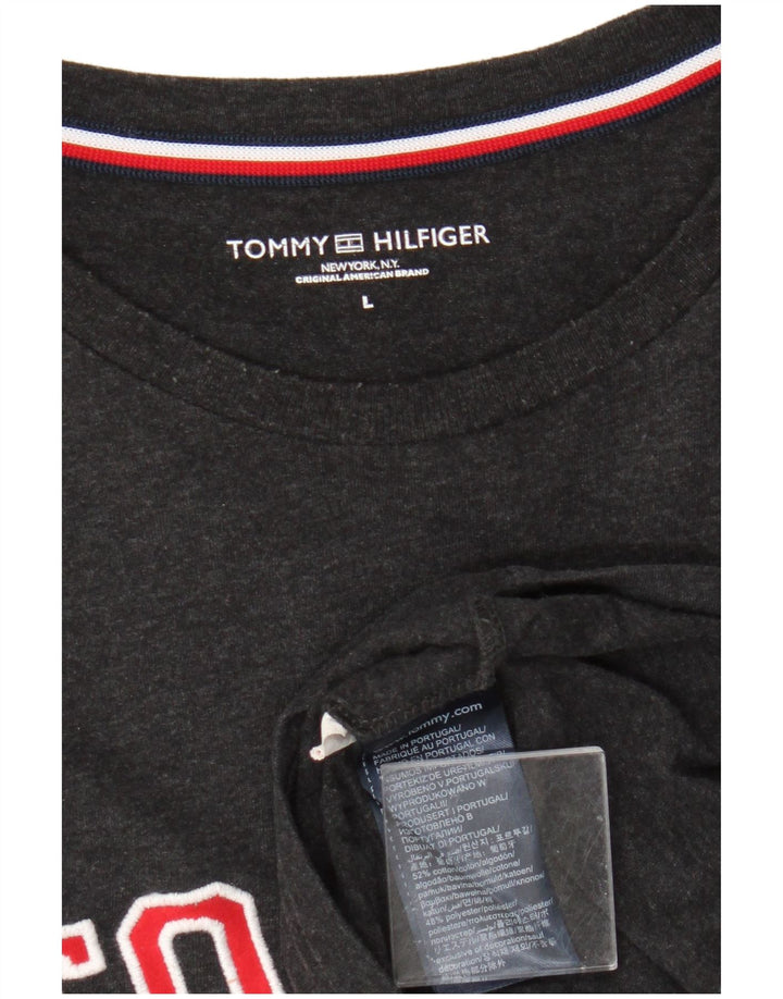 Męski top graficzny Tommy Hilfiger z długim rękawem, duży, czarny, bawełniany